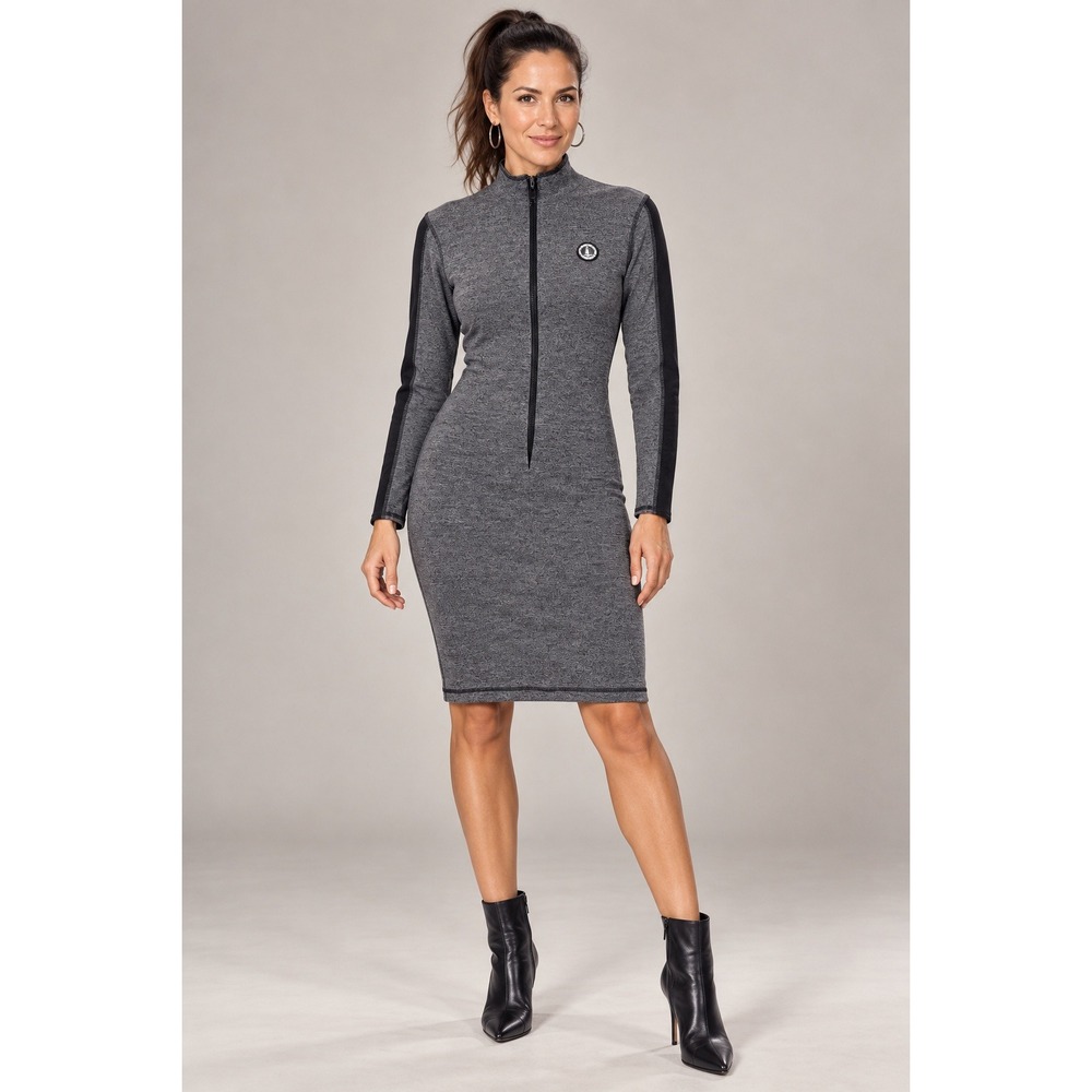 Vintage Surf Skin by Plati Dress Women 11/12 Gray Black Front Zip Stretch Y2K